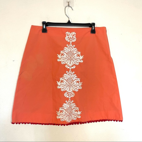 Anthropologie Dresses & Skirts - Anthropologie Elevenses Orange Embroidered Tassel Hem A Line Skirt Size 12